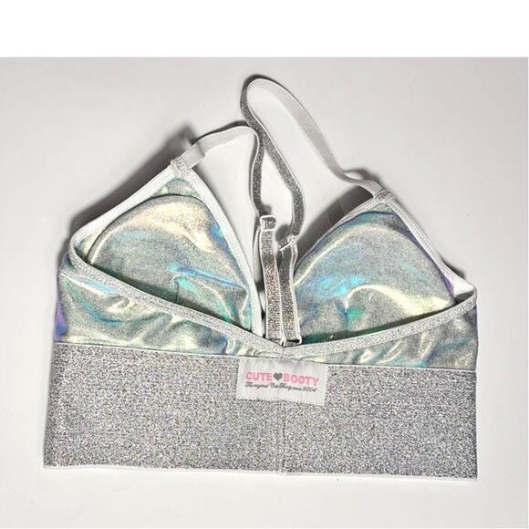 Cute Booty Bra Top Size Small Holographic Rave Club Pole - Picture 4 of 7